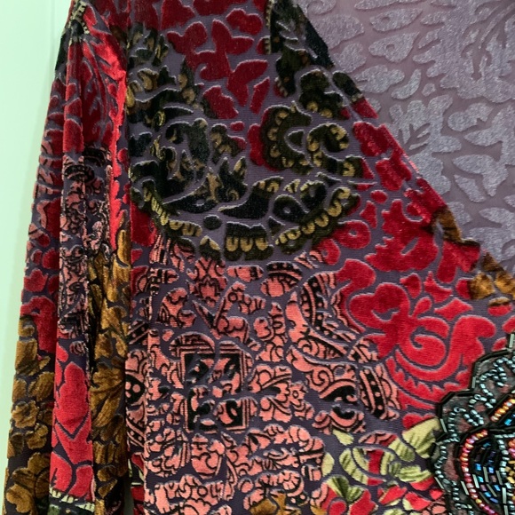 CAROLE LITTLE boho velour paisley multi beaded tunic top S - Picture 7 of 9